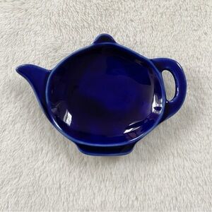 Cobalt Blue Teapot Tea Bag Holder Spoon Rest Ceramic Tea Lover Kitchen